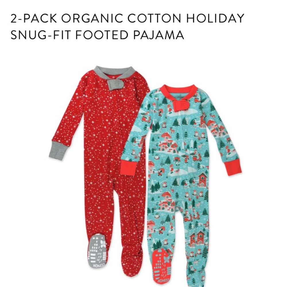 Honest company 2 pack holiday footed pajamas